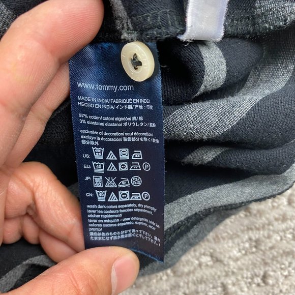 Tommy Hilfiger Polo Shirt Men Large L Gray Black Striped Slim Fit Casual Button - Picture 6 of 10